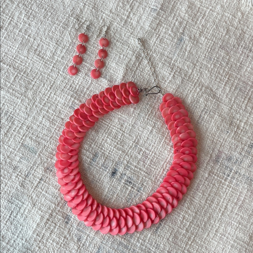 Salmon Coral & Sterling Silver Set